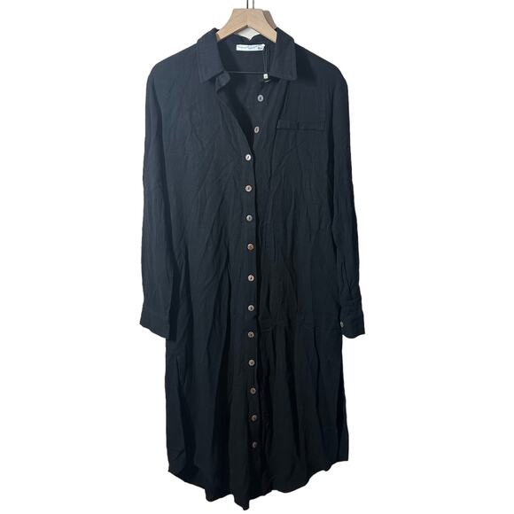 NEW By Egreis Maybel Midi Dress Black Size Medium Linen Blend Cover Up Flowy - Picture 2 of 12